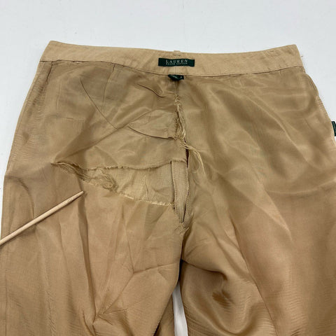 Lauren Ralph Lauren Women's Tan 100% Linen Lined Straight Leg Pants Sz 8