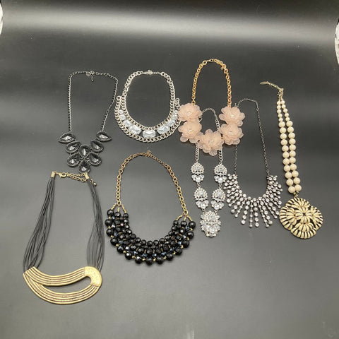 Statement Necklace Lot of 8 Rhinestone Faux Pearl Floral Bib Chunky Jewelry