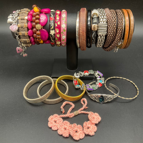 Decree Eclectic Jewelry Lot of 23 Bracelets Bangles Charms Enamel Wood