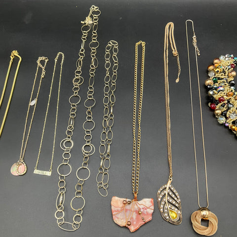 Costume Jewelry Lot 10 Necklaces Gold Tone Beaded Statement Pendants Aldo