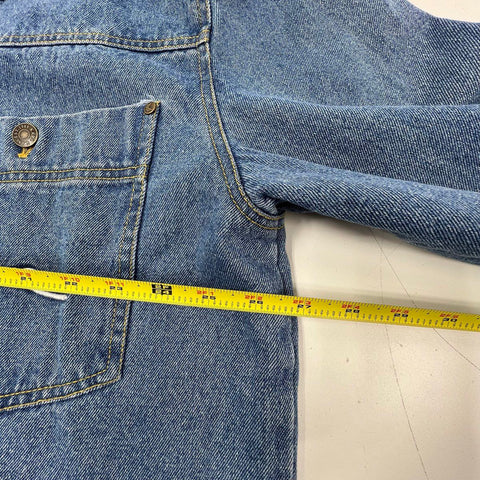 Vintage 90s Karl Kani Blue Embroidered Signature Denim Jean Jacket Men's XXL