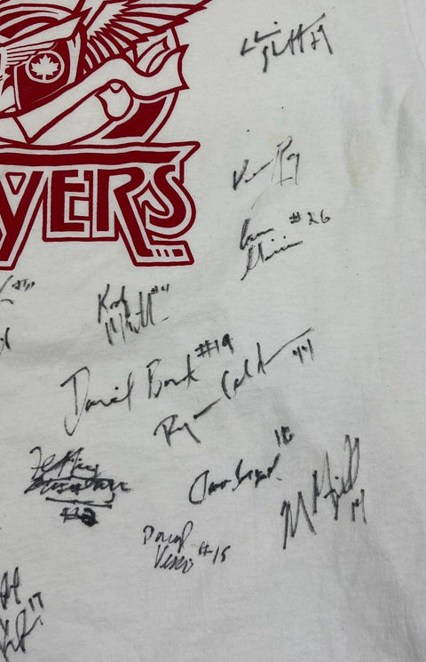Vintage 90s Thunder Bay Flyers Jr Hockey Team Autographed T-Shirt Sz XL