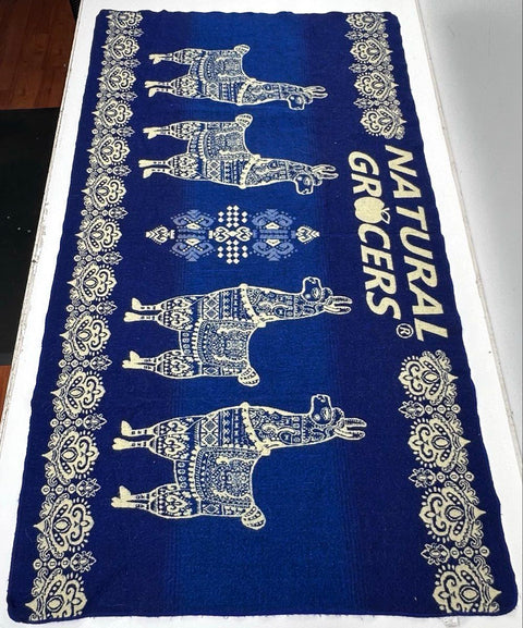 Natural Grocers Llama Blanket Blue Cream Woven Throw Promotional Merchandise