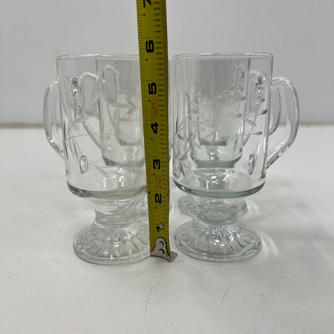 Princess House Heritage Irish Coffee Mugs 6 Piece Set Vintage Etched Glass