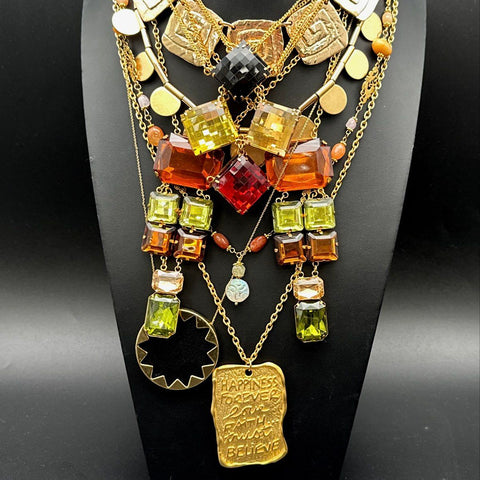 Gold Tone Costume Jewelry Lot Statement Necklaces Boho Modern Mixed Style