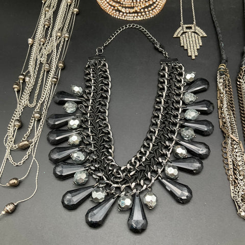 Statement Costume Jewelry Lot 7 Necklaces Vintage to Modern Bib Art Deco Beads