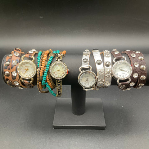 Lot of 7 Geneva Women's Fashion Watches Wrap Bracelet Studded Beaded