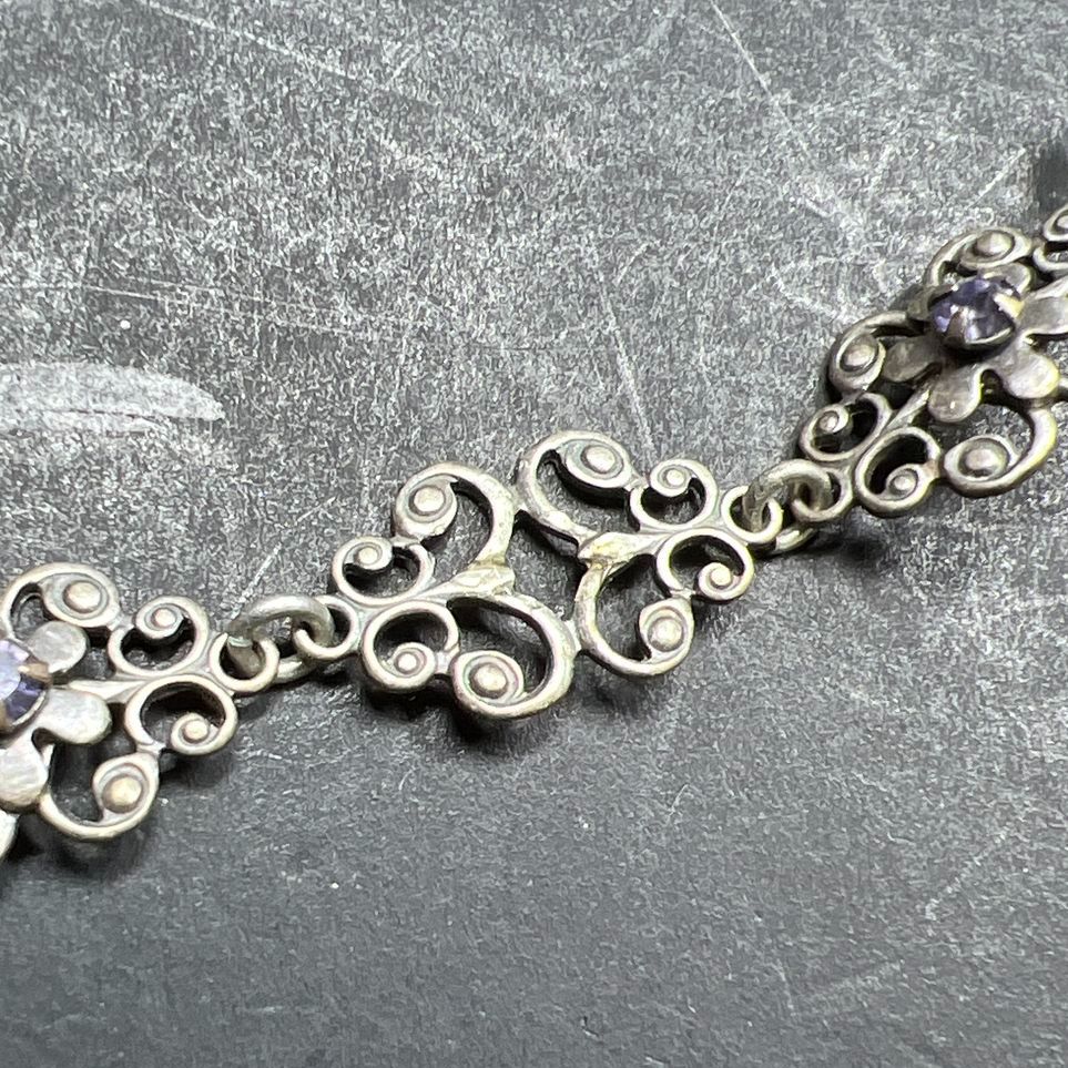 Liz Paiacios Purple Rhinestone Silver tone Floral Necklace