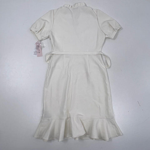 Nanette Lepore Women's Cannoli Cream Ruffle Faux Wrap Dress Ruffle Hem NWT Sz 4