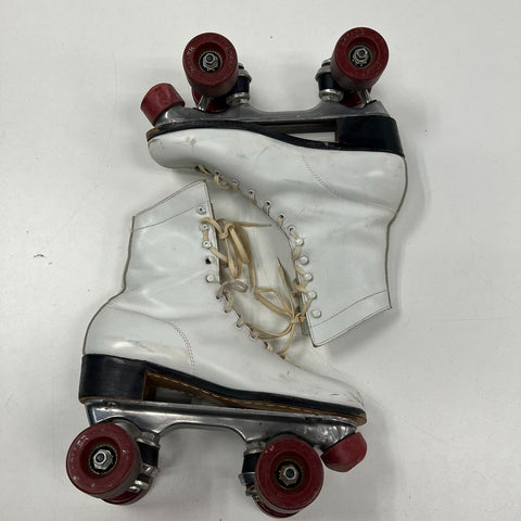 Vintage 70s White High Top Quad Roller Skates w/ Retro Blue Travel Case