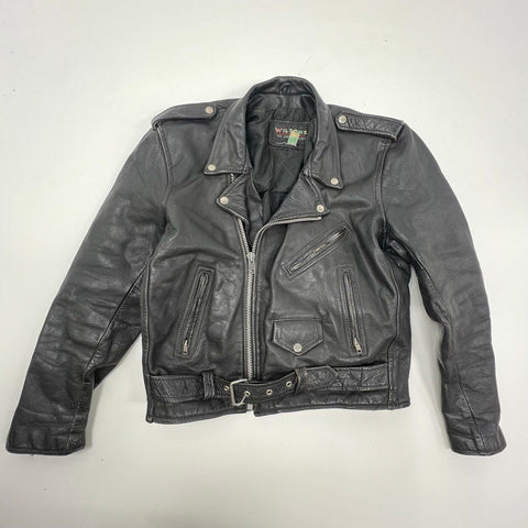 Vintage 80s Wilsons Asymmetrical Moto Biker Leather Jacket Quilted Lined Sz L