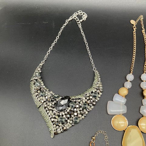 Mixed Bold Statement Necklaces Lot of 7 Bib Fringe Rhinestone Fashion Jewelry