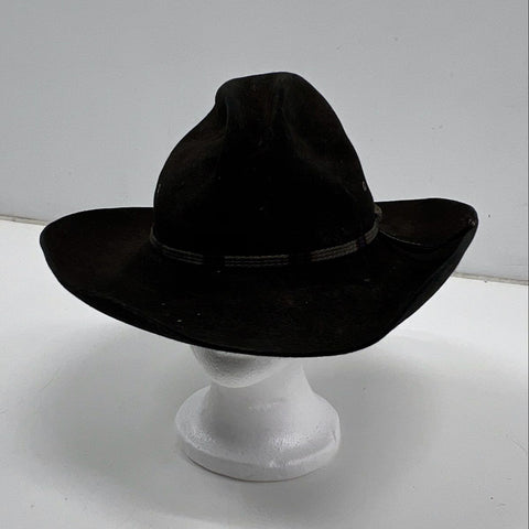 Vintage 70s Stetson Men's Black Felt Cowboy Hat Braided Band Wide Brim
