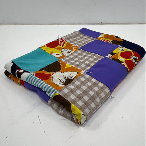 Vintage 1970s Handmade Patchwork Quilt Retro Floral Geometric Mod Multi-Color
