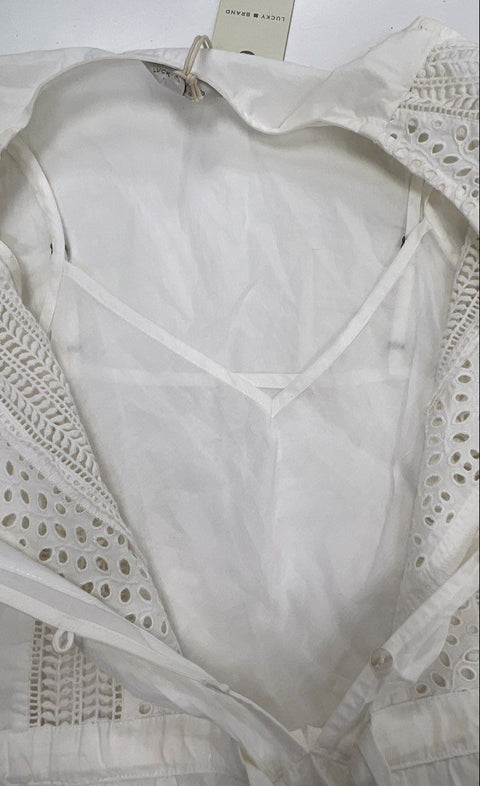 Lucky Brand Women's White Eyelet Midi Dress Sleeveless Button Front NWT Sz XS