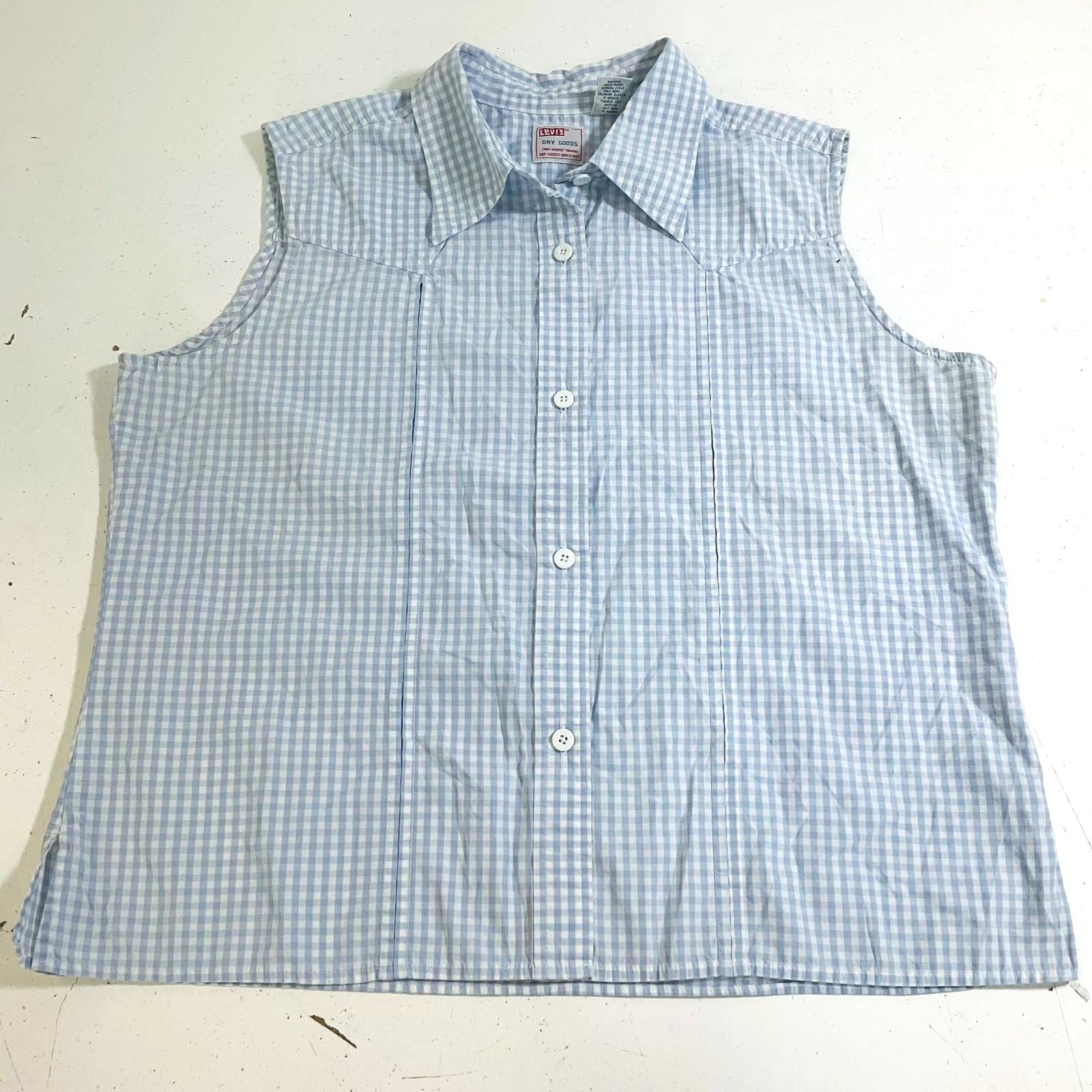 Vintage 90s Levi's Dry Goods Women's Gingham Sleeveless Button Up Shirt XL