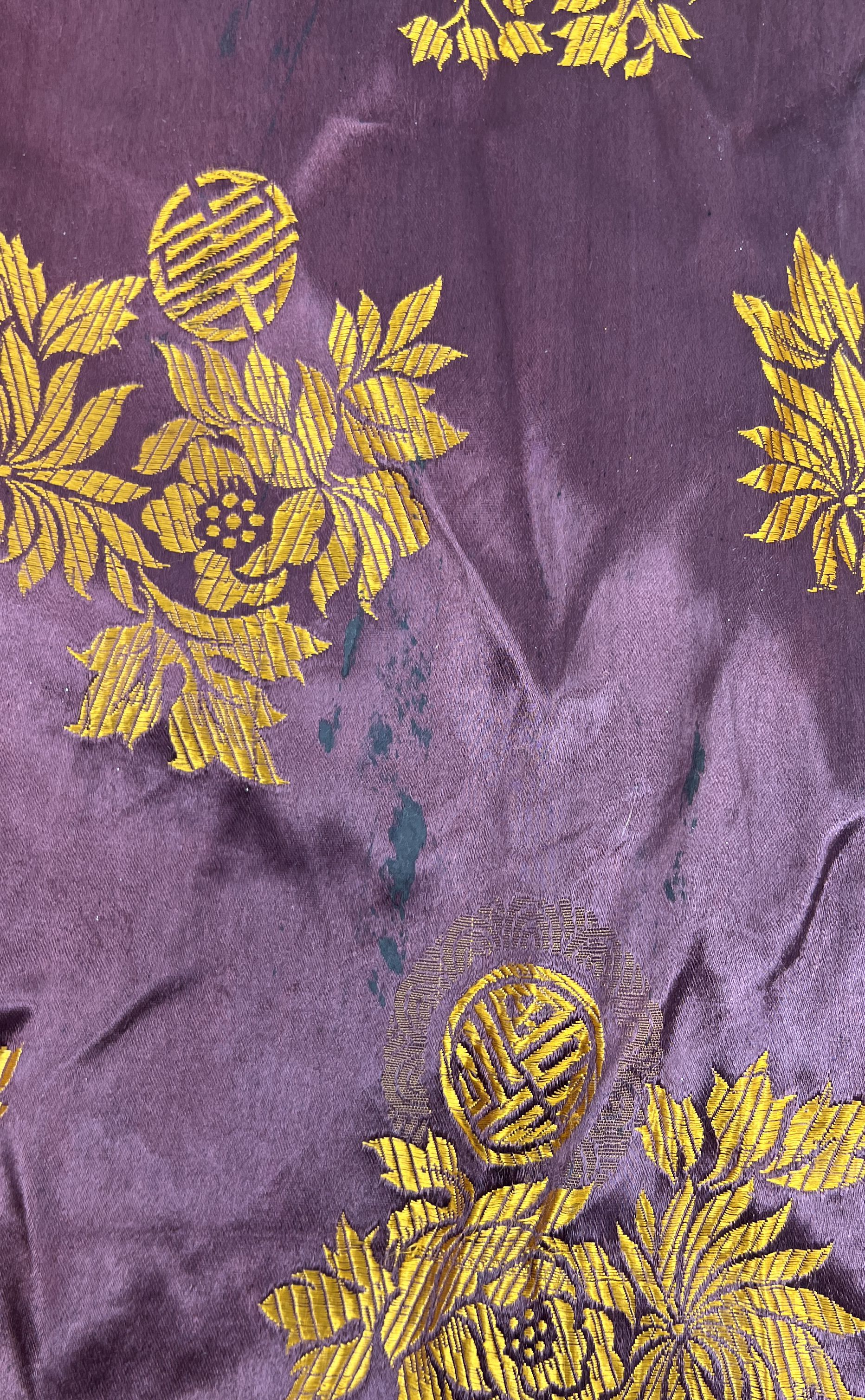 Vintage 60s Chinese Embroidered Brocade Kimono Haori Jacket Burgundy Gold