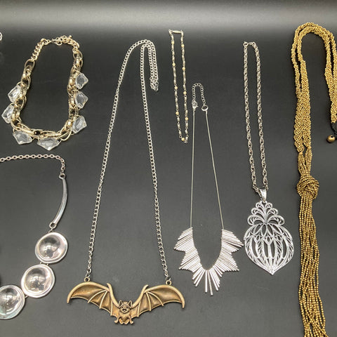 Vintage to Modern Costume Jewelry Lot of 7 Necklaces Bat Tassel Filigree