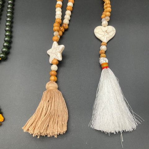 Boho Ethnic Wood Bead Shell Tassel Mala Jewelry Lot of 4