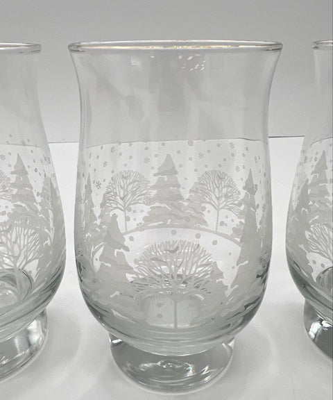 Libbey Winter Wonderland Frosted Footed Glass Set 6 Piece Vintage 5 Inch