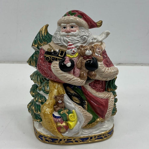 Vintage 1994 Fitz & Floyd Omnibus Santa Holiday Cookie Jar Hand Painted Large