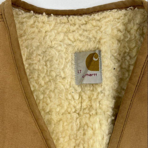 Vintage Carhartt Duck Canvas Sherpa Lined Zip Vest Tan Brown Men's Large Tall LT