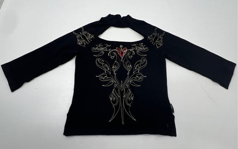 Vintage 90s Harley-Davidson Tribal Heart Cut Out Choker Neck Shirt Sz M