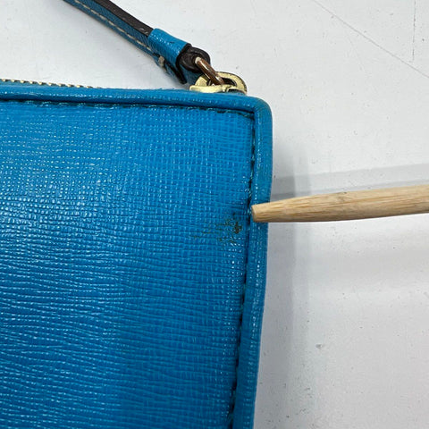 Dooney & Bourke Blue Saffiano Leather Zip Around Wallet Wristlet Silver Hardware