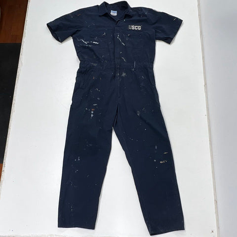 USCG Coast Guard Men's Coveralls Jumpsuit Navy Blue Distressed Painter L