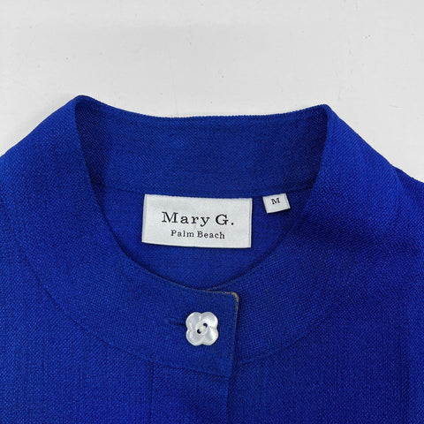 Mary G Palm Beach Women's Blue Mock Neck Flower Button Blouse Top Sz M
