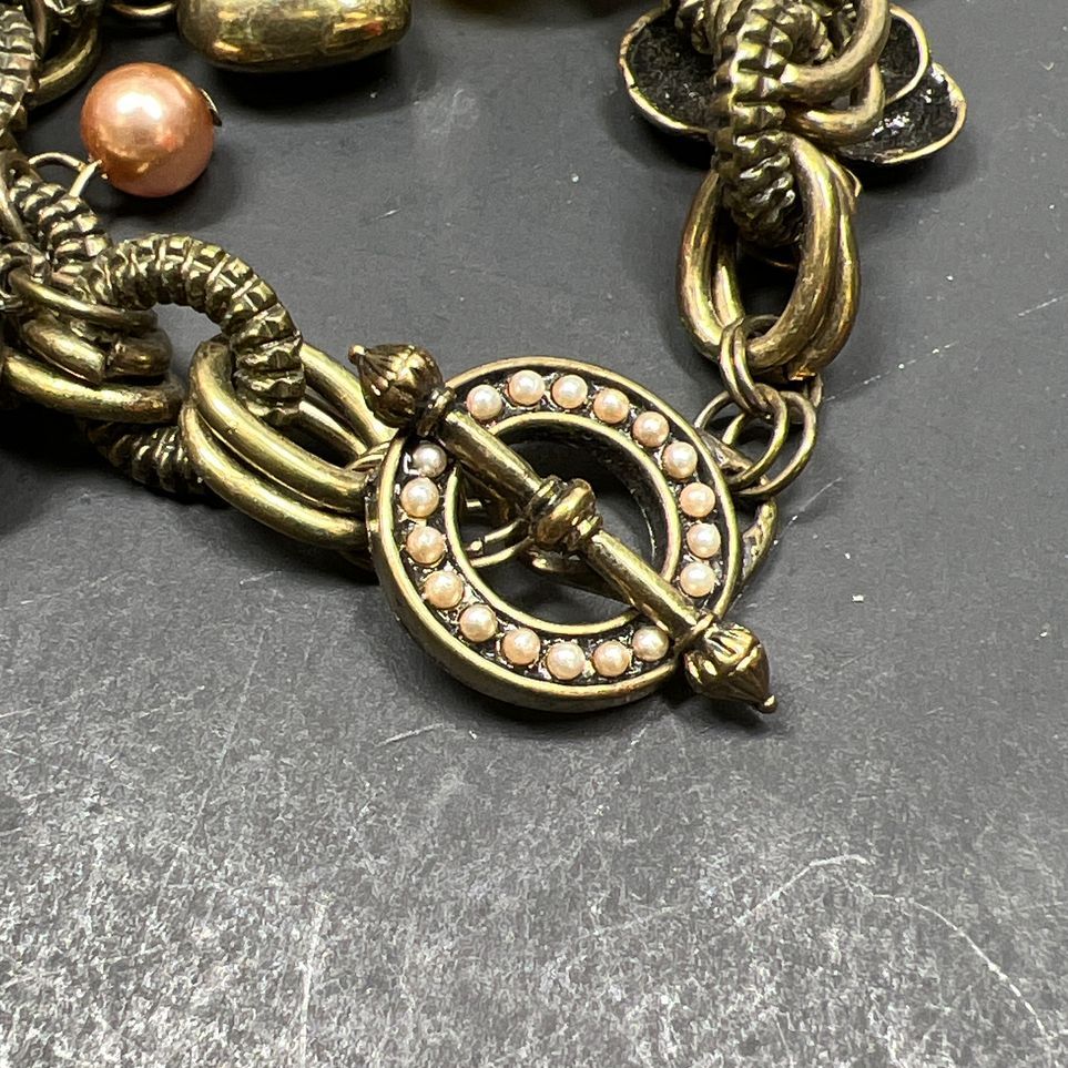 Yellow Brown Beaded Floral Charm Bracelet