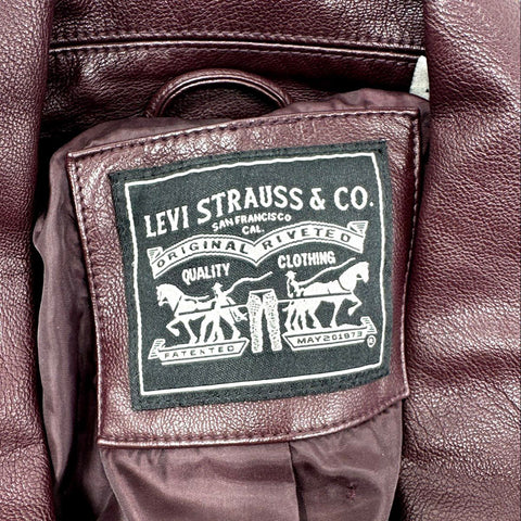 Levi's Women's Burgundy Faux Leather Asymmetric Belted Moto Jacket Sz 3X