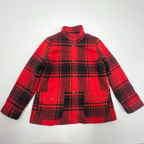 Talbots Women's Red Black Plaid Wool Blend Barn Chore Jacket Petite M NWT