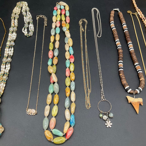 Eclectic Costume Jewelry Necklace Lot of 10 Shark Tooth Shell Faux Pearl Boho
