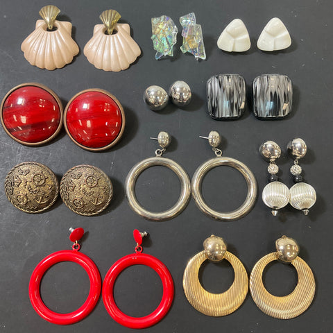 Vintage Fashion Earrings Lot 1980s Style for Pierced Ears 11 Pairs Round Dangle
