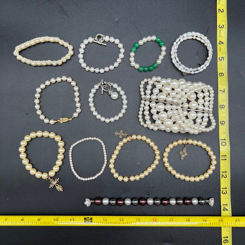 Vintage & Modern Faux Pearl Costume Jewelry Lot 22 Pieces Necklaces Bracelets