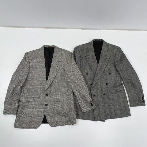 Lot of 2 Vintage 90s Oscar de la Renta Men's Blazers Plaid Herringbone Gray