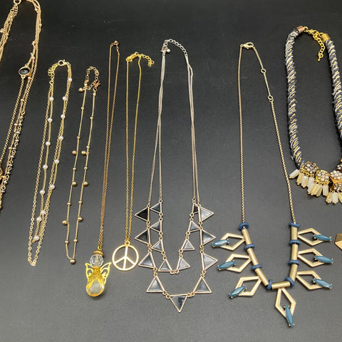 Geometric Statement Fashion Jewelry Necklace Lot of 11 Gold Silver Tone