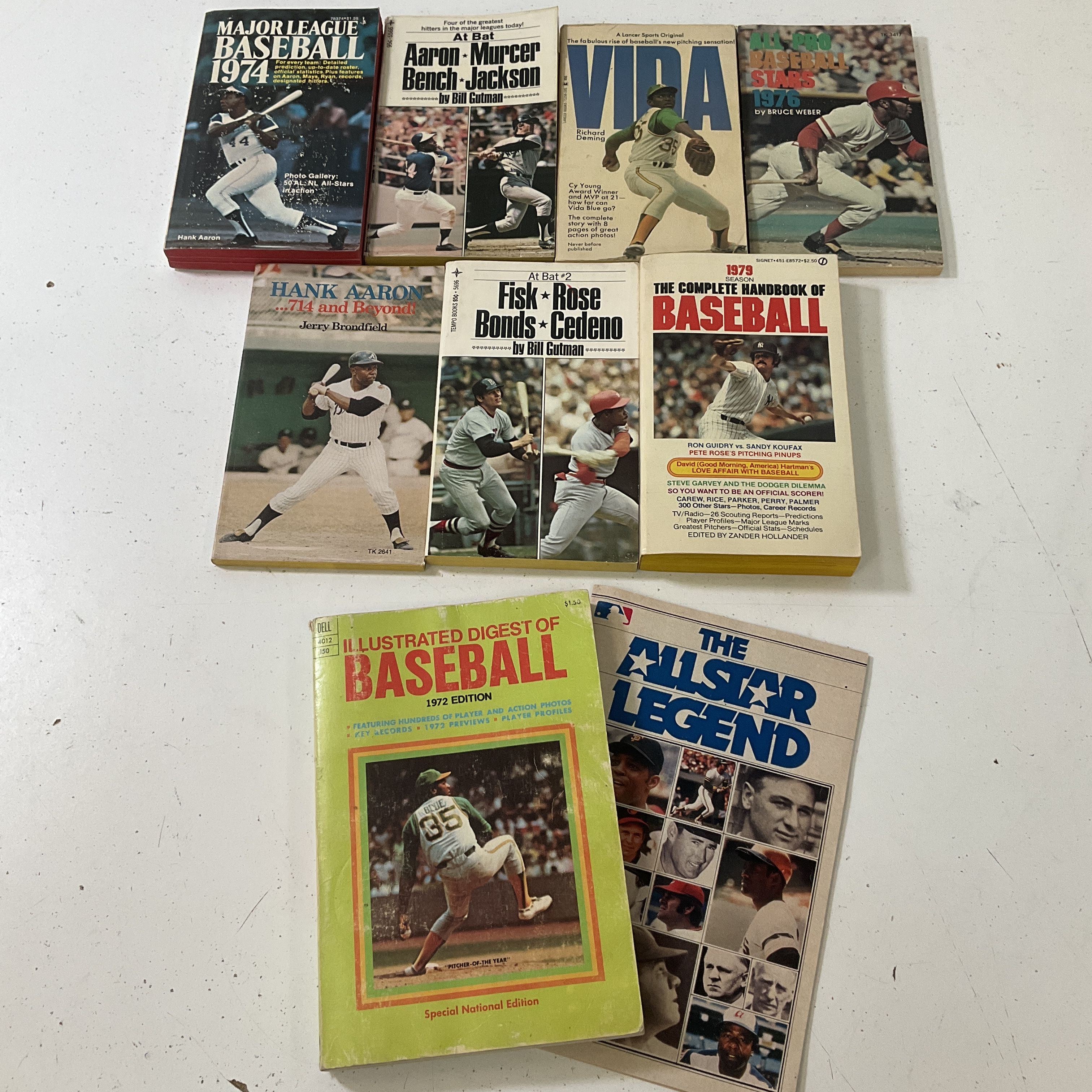 Vintage 1970s Baseball Book Lot 9 Hank Aaron Pete Rose Vida Blue Paperback