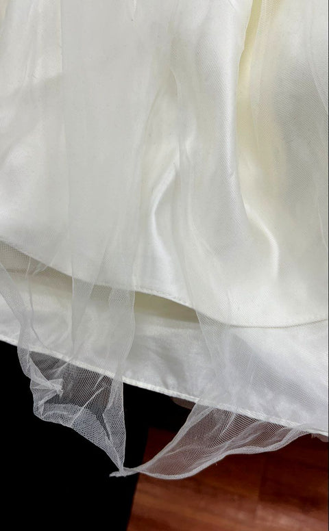 Oleg Cassini CWG322 Ivory Strapless Tea-Length Beaded Tulle Wedding Dress Sze 12