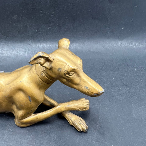 Vintage Cast Metal Whippet Greyhound Dog Figurine Statue 5.5" Brass Tone