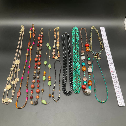 Vintage to Modern Costume Jewelry Lot of 11 Necklaces Beaded Boho Multi-Strand
