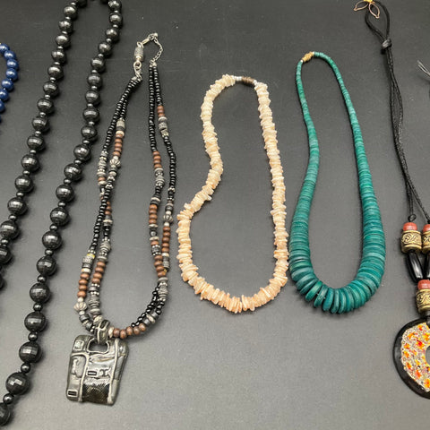 Eclectic Boho Costume Jewelry Lot of 8 Necklaces Beaded Shell Pendant Styles