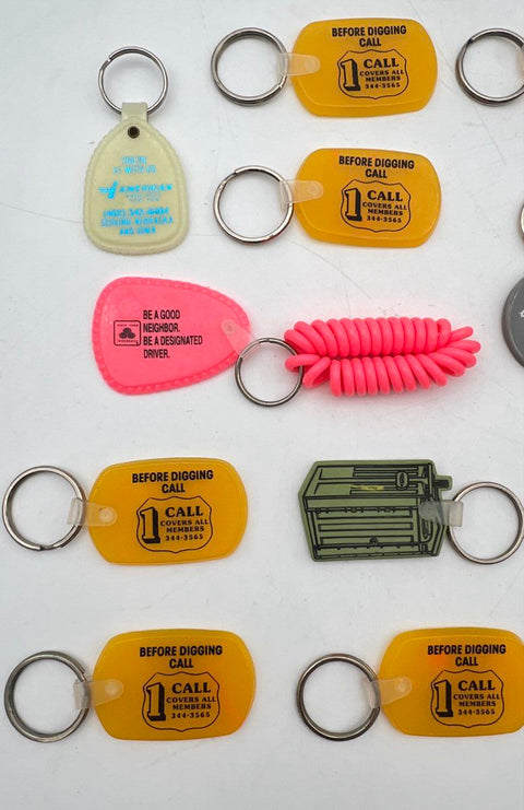 Advertising Keychain Lot 15 Pieces Vintage Promotional Plastic Various