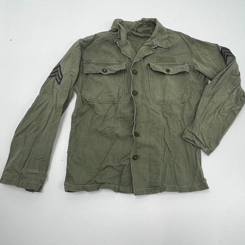 Vintage 40s US Army M43 HBT Herringbone Twill Field Shirt Jacket Sgt Patch Sz M