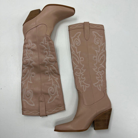 Billini Nude Faux Leather Western Knee High Boots Pointed Toe Size 8 New