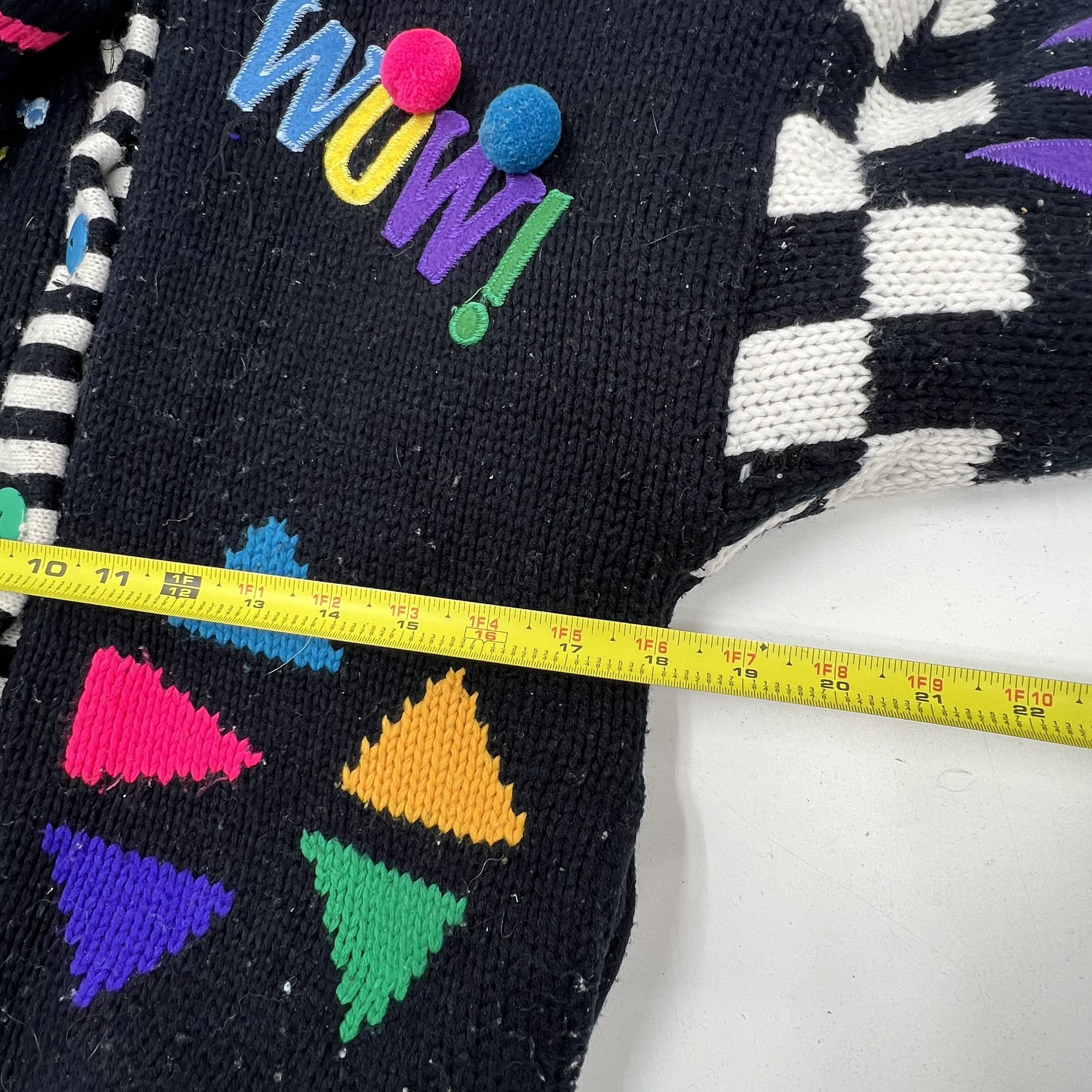 Vintage Hallie Robin Black Graphic Bomber Sweater Jacket Sherpa Lined Kids Size