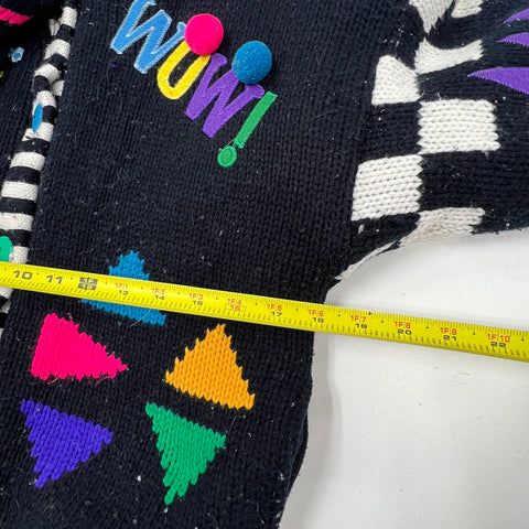 Vintage Hallie Robin Black Graphic Bomber Sweater Jacket Sherpa Lined Kids Size