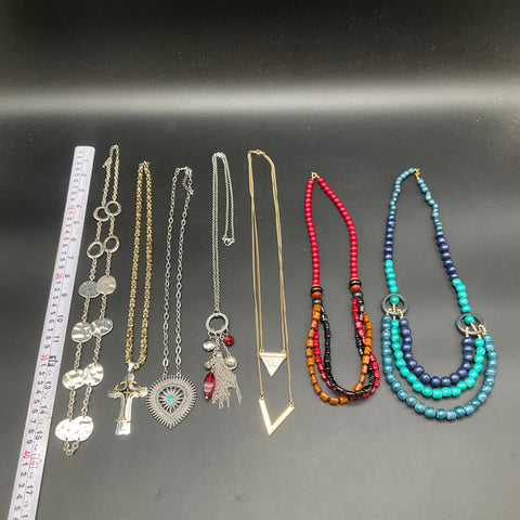 Boho Southwestern Costume Jewelry Lot 7 Necklaces Beaded Cross Heart Tassel