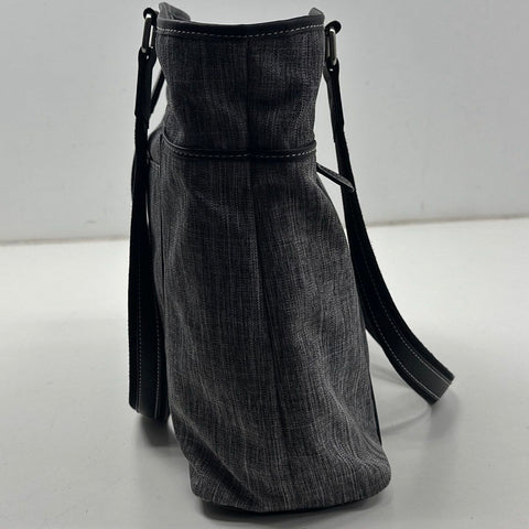 Clark & Mayfield Grey Canvas Laptop Tote Bag Black Trim Large Work Travel